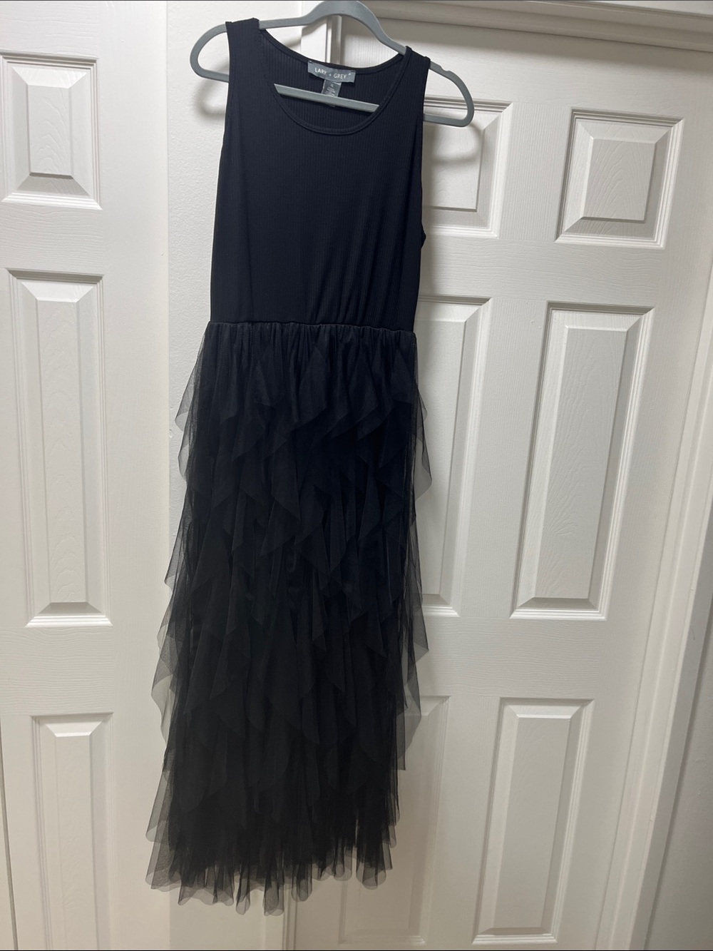 Lark + Grey Black Sleeveless Ruffled Tulle Maxi Dress